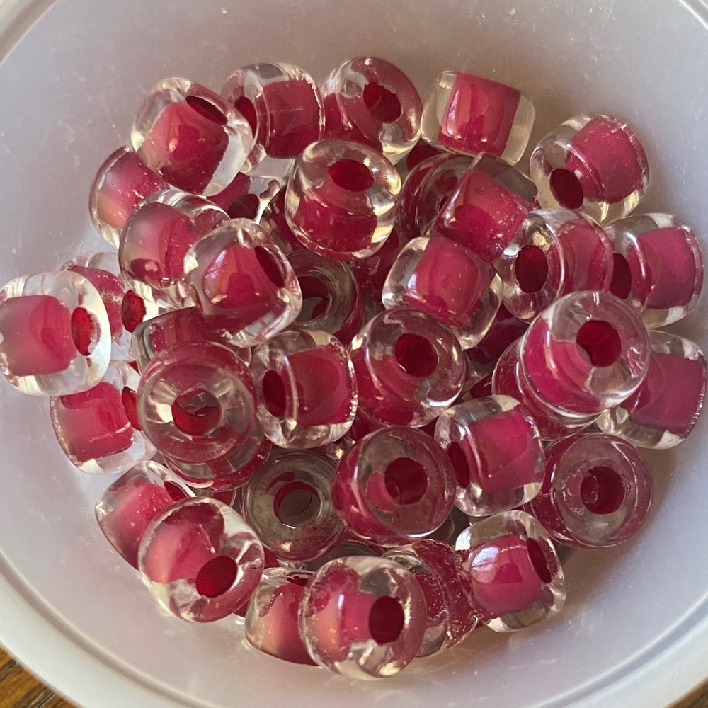 62 PIECES  Acrylic Spacer Beads Clear with Burgundy